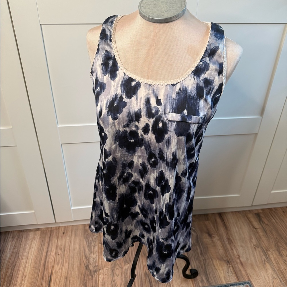 Y2K Cheetah Print Tank Tunic Top M Lace Trim Round Neck Whimsigoth Coquette USA